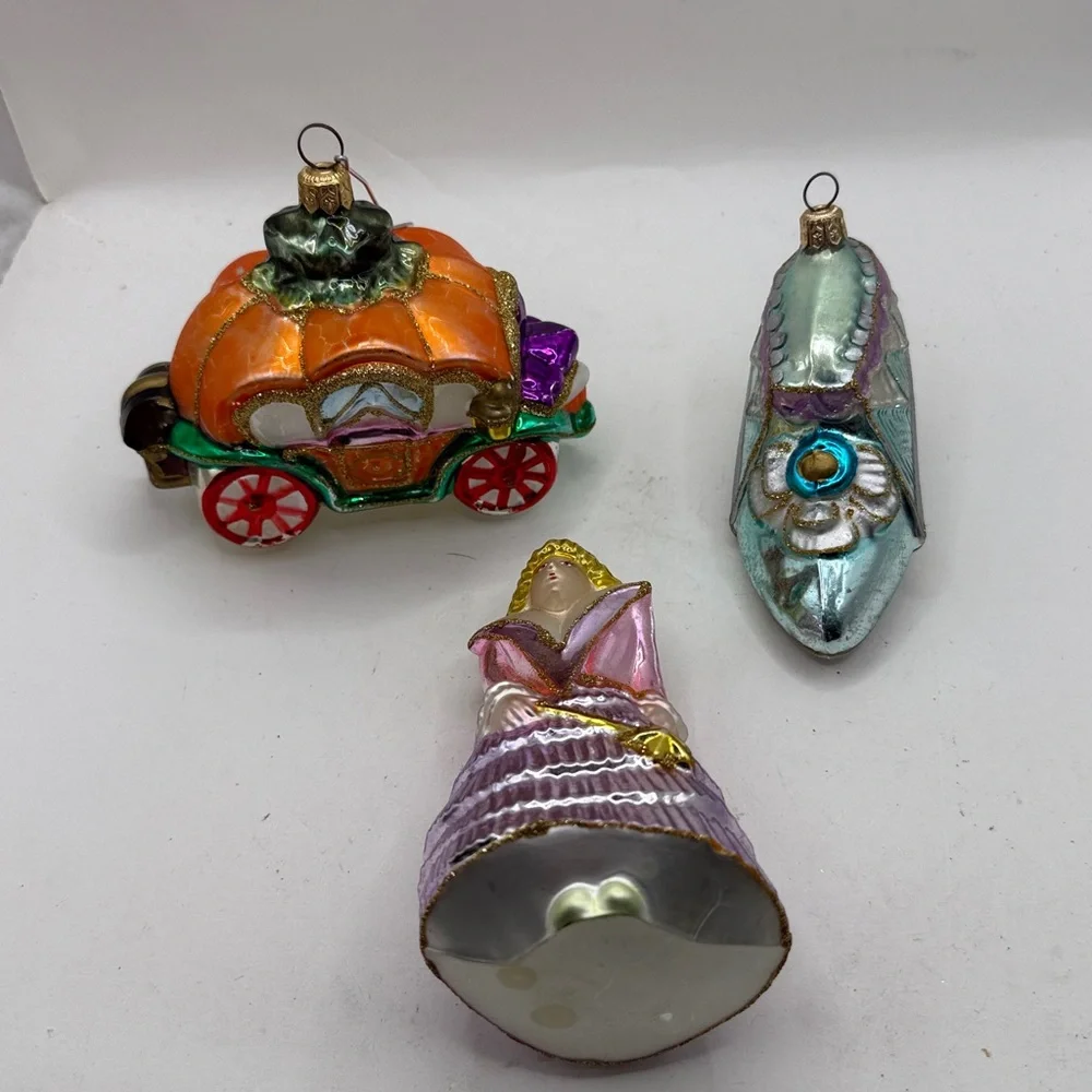 Vtg Polonaise Kurt Adler Cinderella Set 3 Glass Ornaments Christmas Collectible